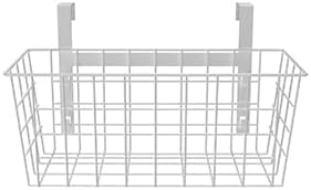 MaraFansie Basket with Hook, Grid Storage Basket, Over the Cabinet Door Organizer, Wire Hanging Basket with Hook Over the Railing, Under Sink Kitchen Cabinet, Pantry, Bathroom, White, 2 Pack