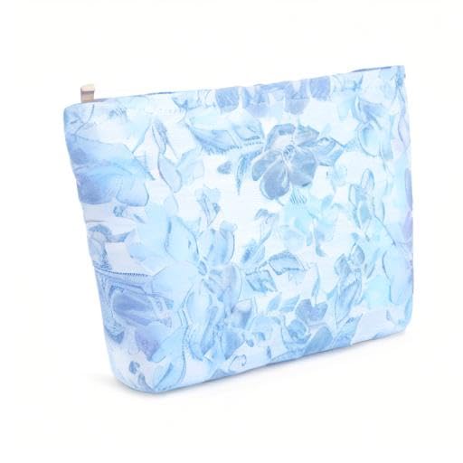 ZLFSRQ Flower Makeup Bag Travel Cute Floral Cosmetic Bags for Women Large Toiletry Pouch Zipper Cosmetic Pouch for Purse Aesthetic Embossed Blue Makeup Organizer Bag Portable Toiletry Bags