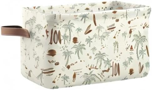 Aslsiy Storage Basket - Hawaii Palm Surf Nursery Bins Brown Baby Box Canvas Clothes Shelf Laundry Hamper Gift Basket for Home Closet - 1 Pcs