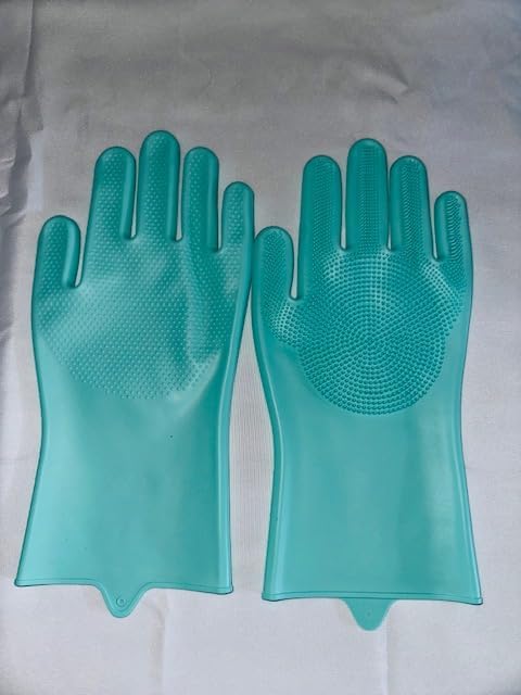 Pet Grooming Gloves, Silicone Massage and Bathing Gloves, Pink, Blue, Green, Violet, Gray (Green)