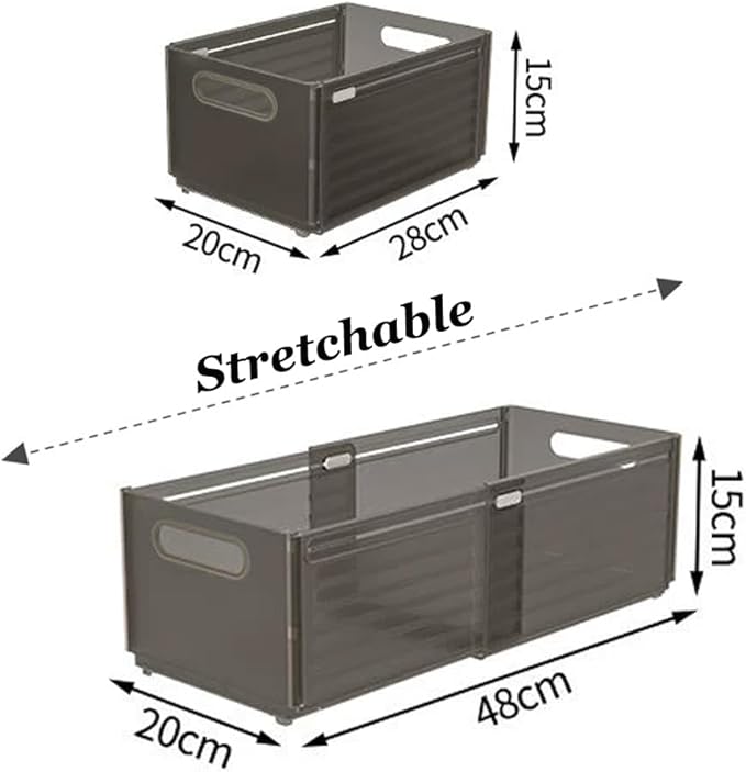 Foldable Storage Bins, 2 Pack Plastic Expandable Boxes for Organizing, Adjustable from 11-18.8" Drawer Organizers Separators Dividers for Bedroom Kitchen Utensils Tools Closet,Large Grey