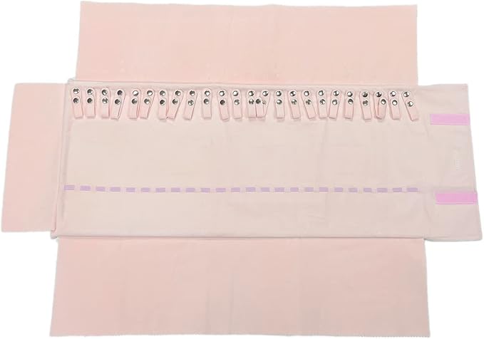 UnionPlus Velvet Travel Jewelry Roll Bag Organizer for Necklace, Elastic Band and Anti-winding, Large, Pink