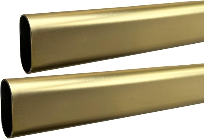 60" Long Oval Closet Rod - Heavy Duty Wardrobe Clothes Pole - Satin Brass - 2 Pack