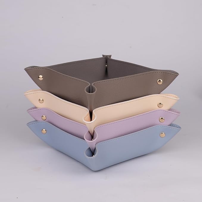 2PC Leather Valet Tray Organizer, Desk Organizer Tray Or Candy Holder, Practical Storage Tool for Travel, Home Or Office (Grey, Large+Extra Large)