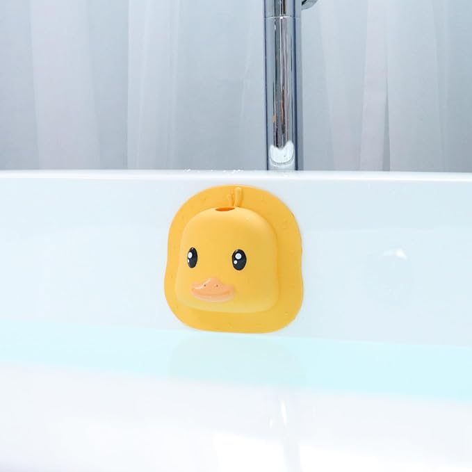 Bathtub Overflow Drain Cover - Silicone Bath Tub Drain Cover, Tub Overflow Drain Stopper with Suction Cups, Duck Overflow Cover Adds Inches of Water for Deeper Bath, Bathroom Spa Relaxing Accessory
