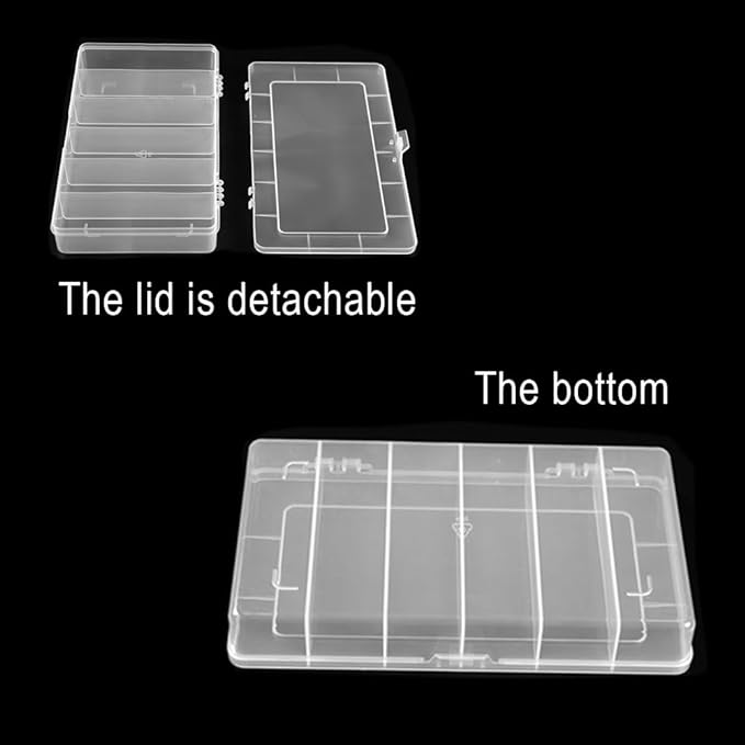 2 Pack 6 Grids Tackle Box Organizer Mascara Brushes Container Fishing Tackle Tray Box Plastic Storage Organizer Container for Crafts, Beads Earrings, Screws, Nail, Pins
