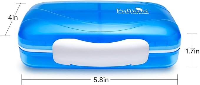 Travel Pill Organizer Large Portable Medication Organizer, Fullicon Oversize 8 Compartment Pill Box, Vitamin Travel Case Pill Holder - Airtight & Moistureproof (Blue)