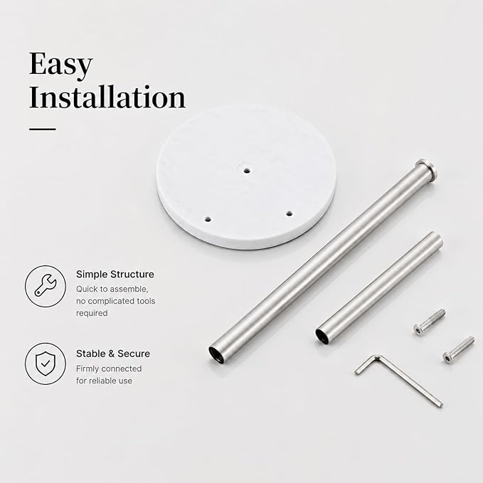 Brushed Nickel Paper Towel Holder,Stainless Steel Paper Towel Holder for Kitchen Roll Organize, Standard or Jumbo-Sized Roll Paper, Countertop Roll Dispenser with Marble Base