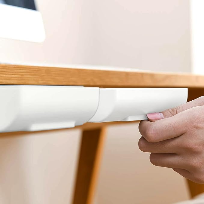 2 Packs Under Desk Drawers, Slide Out Drawer Attachment, Plastic Desk Accessories & Workspace Organizers, Self-Adhesive Hidden Desktop Pen Holder for Office School Home (White)