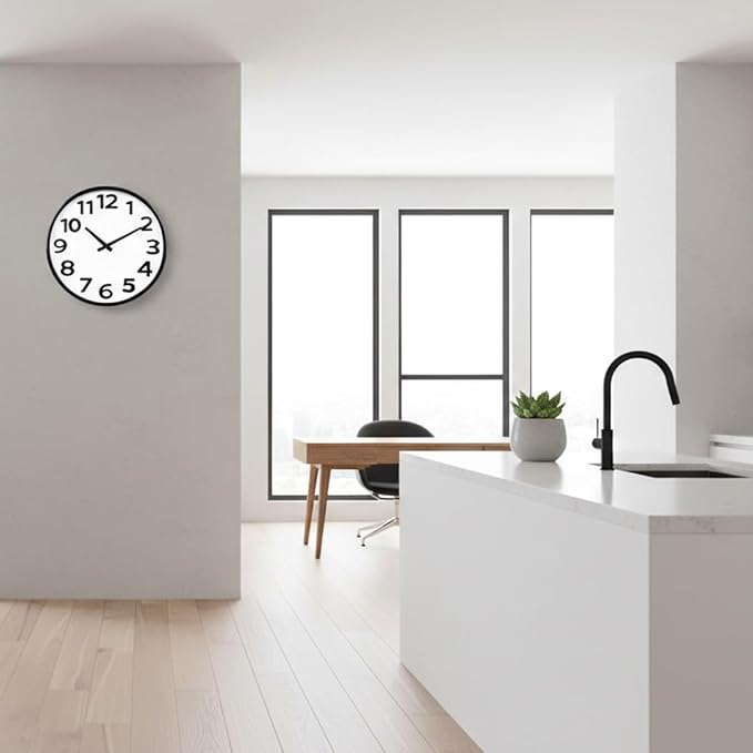Modern Silent Wall Clock 16 Inch – Large Easy-to-Read Numbers, Battery Operated Non-Ticking Analog Clock for Living Room, Kitchen, Office - Minimalist Round Decor
