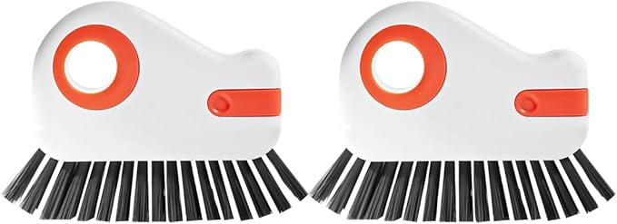 2PCS Car 2 in 1 Groove Cleaning Brush, Multifunctional Vehicle Window Track Cleaner Tool with Hidden Scraper, Auto Crevice Gap Grout Scrub Brush for Sliding Door Track, Universal Fit (Orange)