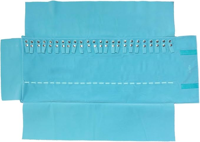 UnionPlus Velvet Travel Jewelry Roll Bag Organizer for Necklaces Bracelets, Extra Large Black with Elastic Band for Necklaces Only, River Blue