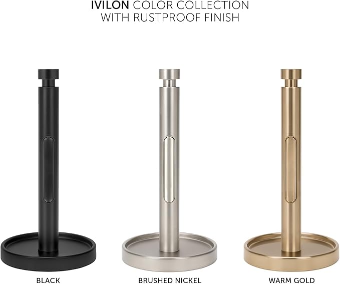 Ivilon Countertop Paper Towel Holder - Weighted Heavy Duty Steel Stand with Non-Slip Base for a Steady One-Handed One Sheet Tear - Fits All Rolls - Warm Gold