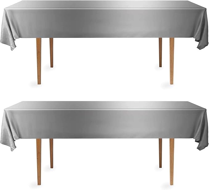 DecorRack 2 Rectangular Tablecloths BPA-Free Plastic, 54 x 108 inch, Dining Table Cloth, Rectangle Table Cover for Parties, Picnic, Camping and Outdoor, Disposable or Reusable, Silver (2 Pack)