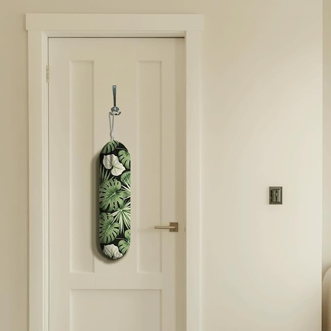 Green Leaves Plastic Bag Holder, Wall Mount Plastic Bags Organizer for Car Trash, Tropical Home Kitchen Decor, Reusable Grocery Bag Organizer, Kitchen Pattern Garbage Bags 52