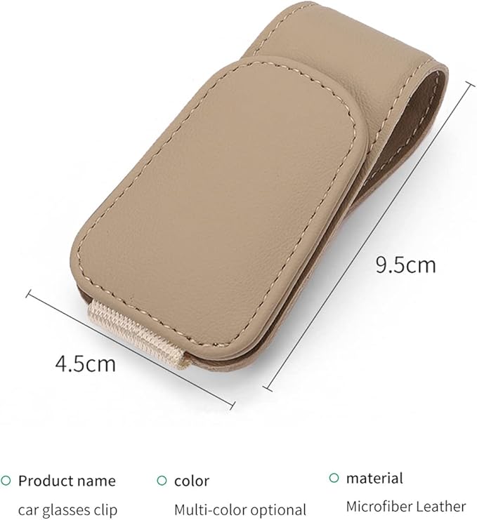 Magnetic Leather Sunglass Holder for Car, Sunglasses Clip for Car Visor, Auto Interior Accessories Universal for Different Size Eyeglasses (Beige)