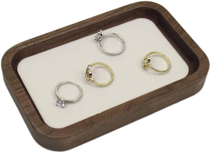 Walnut Solid Wood Square Jewelry Display Tray for Elegant Presentation of Your Finest Pieces, Perfect for Personal Use Men Gift White