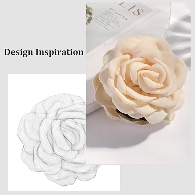 4pcs Handmade Fabric Rose Flower Hair Claw Clip for Women Girls, 3.94" Large Boho Hawaiian Floral Hairpins Barrettes for Thick Thin Hair Styling Accessories(Blue Wine Red)