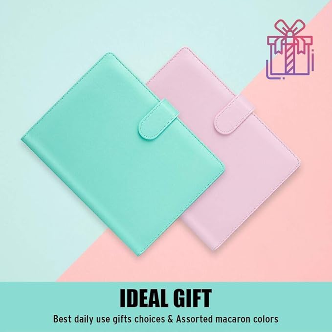 Sooez A5 Notebook Photocard Binder, 6 Ring Planner, Stylish Loose Leaf Personal Organizer Cover with Magnetic Buckle, PU Leather Binder Women with Macaron Colors (Mint Blue)