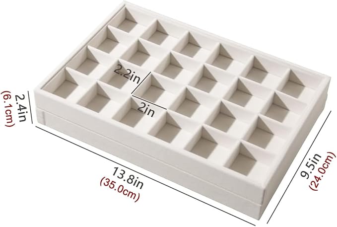 Coward 2PC Stackable 24 Grid Jewelry Organizer Tray Necklace Earring Box Storage Drawer Ring Bracelet Display Holder (beige(24grid+24grid))
