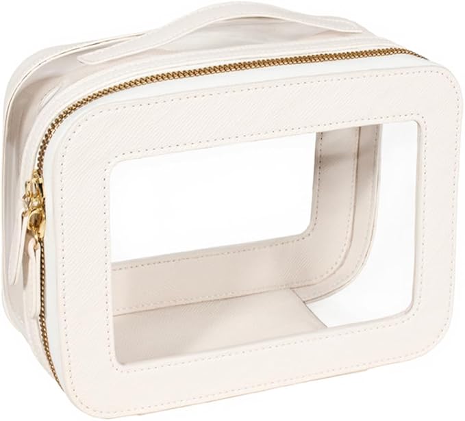 Clear Makeup Bag for Women, Small Portable Clear Makeup Bag Cute Waterproof Travel Cosmetic Case Makeup Pouch TSA Approved Toiletry Bag Women Traveling Car Organizer Car Essentials (White, Standard)