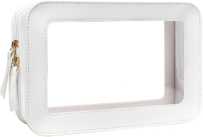 Clear Makeup Bag, White Travel Makeup Pouch Toiletry Bag for Women Waterproof Small Cosmetic Bag Case Small Make Up Bag with Zipper Car Organizer Car Essentials for Women Men