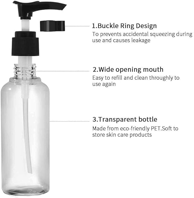 Vitog Travel Bottles Kit, TSA Approved Leak Proof Portable Toiletry Containers Set, Clear flight size PET Cosmetic Containers for Lotion, Shampoo, Cream, Soap, Set of 11 (Black+Plastic)