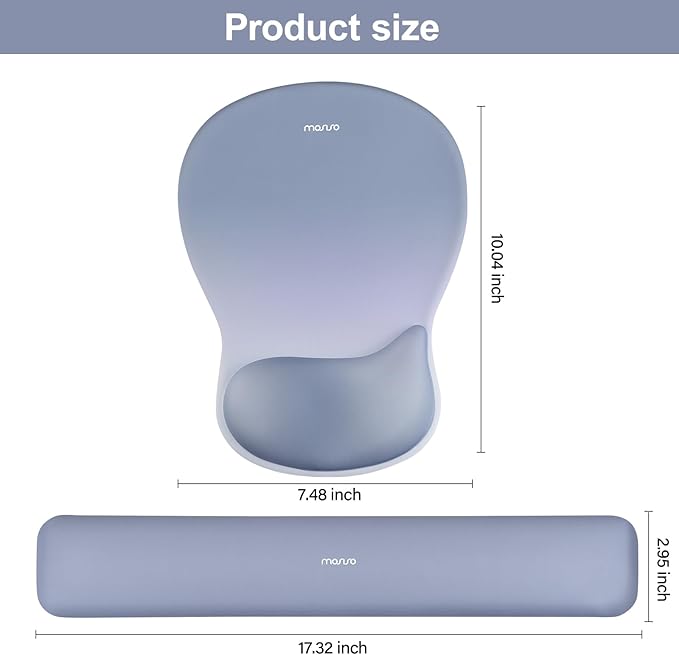 MOSISO Wrist Rest Support for Mouse Pad&Keyboard Set, Ergonomic Mousepad with Concave Curved Memory Foam, Non-Slip Base Pain Relief Comfortable Rectangular Easy Typing Pad for Home/Office,Stone Blue
