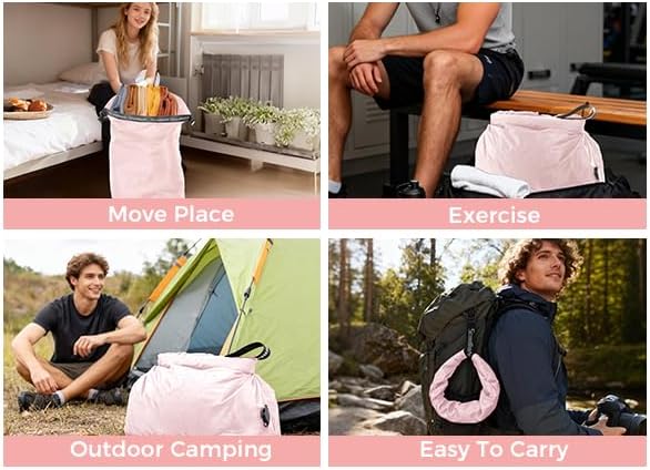 Travel Laundry Bag, Pump Free Vacuum Storage Bag Reusable Compression Dirty Clothes Travel Bag Waterproof Wet Dry Bags Large Capacity Space Saver Bags Camp Clothes Organizer (1 Pc)(Pink, M)