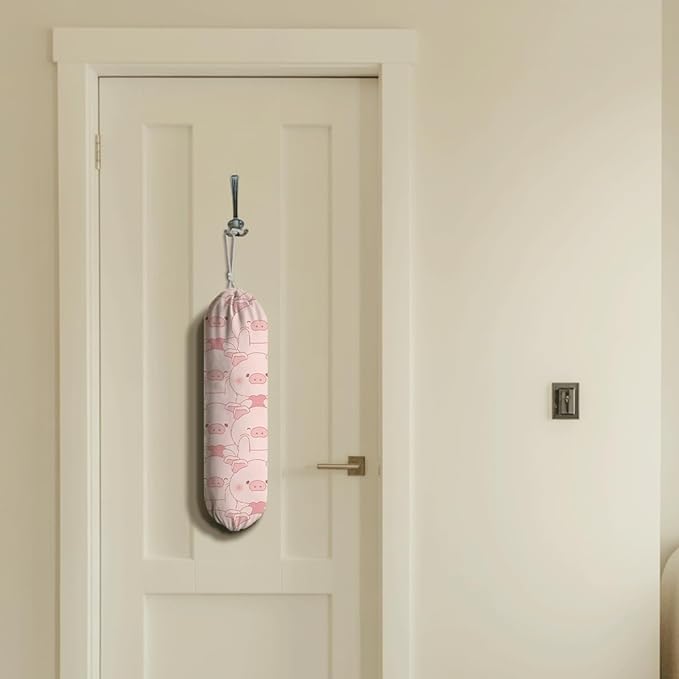 Pig Plastic Bag Holder, Wall Mount Plastic Bags Storage Container Dispenser, Cute Farmhouse Kitchen Decor Gifts for Women Pigs Lover, Kitchen Pattern Garbage Bag 42