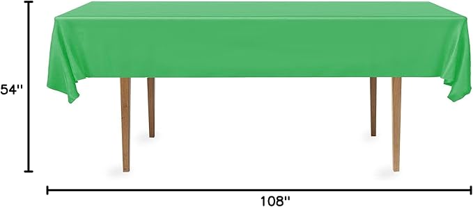 DecorRack 24 Pack Rectangular Tablecloths BPA-Free Plastic, 54 x 108 inch, Dining Table Cover Cloth for Parties, Picnic, Camping and Outdoor, Disposable or Reusable in Green (24 Pack)