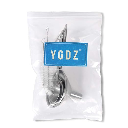YGDZ Kitchen Funnel for Filling Bottles, 3pcs Metal Stainless Steel Small Mini Funnels for Essential Oils Liquid, Long Handle Funnel Set, 2pcs Cleaning Brushes