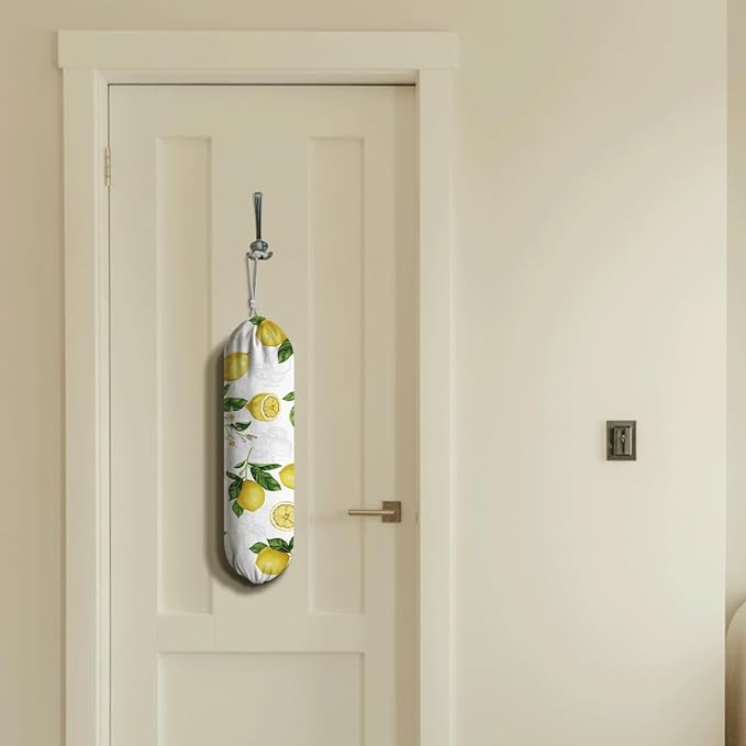 Lemon Plastic Bag Holder, Lemon Fabric Grocery Bag Dispenser, Wall Mount Washable Shopping Bags Carrierfor Home Kitchen, Housewarming Gift, Kitchen Pattern Garbage Bags 62