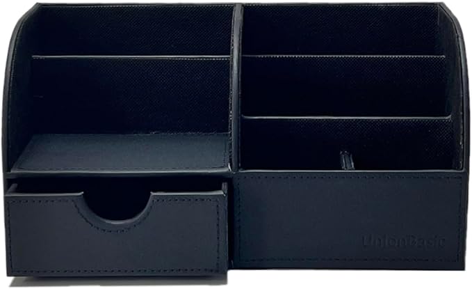 UnionBasic Desk Organizer - Multifunctional Leather Desktop Pen Holder Storage Box - Business Card/Pen/Pencil/Mobile Phone/Stationery Holder, Black