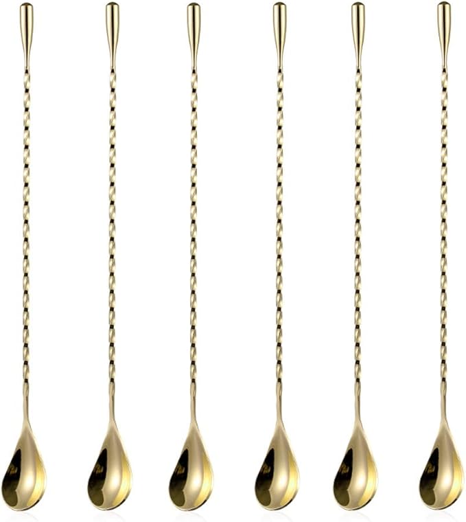 6 Pcs 12 Inch Bar Mixing Spoon Cocktail Spoon Stainless Steel Bar Long Spoon With Spiral Pattern Gold