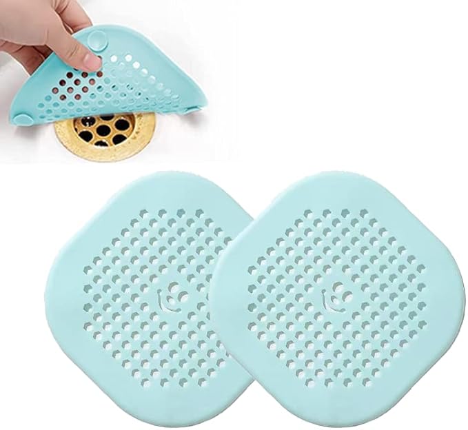 2 Pack Drain Hair Catcher Sturdy Silicone Drain Protector Hair Stopper with Suction Cup for Shower Kitchen Bathroom Green