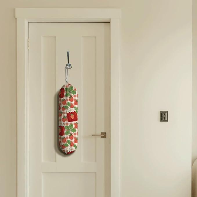 Fruits Plastic Bag Holder, Strawberry Grocery Bags Storage Organizer, Reusable Shopping Bags Holder Dispenser for Kitchens Pantry, Housewarming Gift, Kitchen Pattern Garbage Bag 45