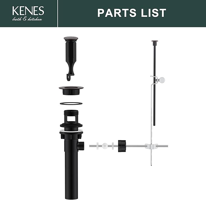 KENES Oil Rubbed Bronze Bathroom Sink Drain Assembly with Lift Rod, Bathroom Sink Drain with Overflow, Lavatory Pop Up Drain Stopper for Bathroom Vanity Sink, LJ-P701-8