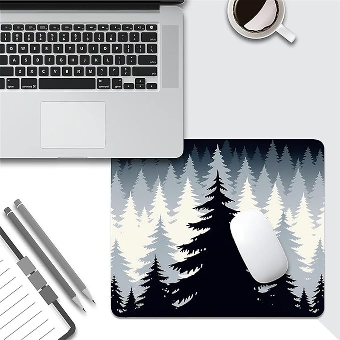 Square Mouse Pad Misty Forest, Personalized Premium-Textured Custom Mouse Mat Design, Washable Mousepad Cloth, Non-Slip Rubber Base Computer Mouse Pads for Wireless Mouse