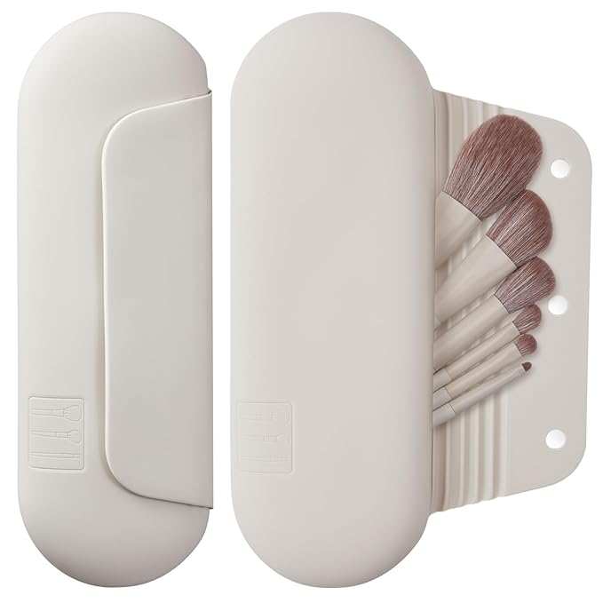 AGIKET Silicone Makeup Brush Holder Travel Cosmetic Bag:Soft Portable Cosmetic Face Brushes Holder with Upgrade Anti-Fall Out Magnetic Closure, Large Travel Makeup Brush Case - Starlight