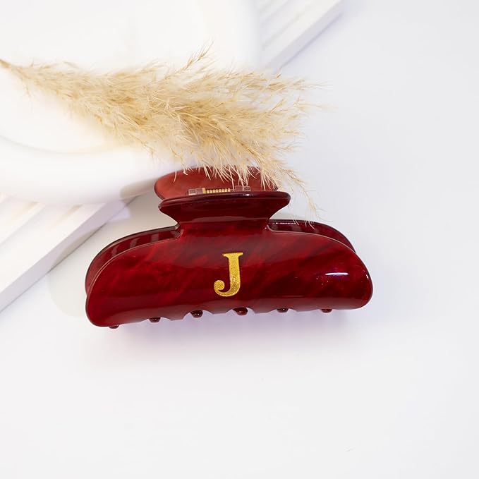 Acrylic Letter Hair Clips for Women -Red Monogram Hair Claw Alphabet Large Hair Clip, Fashion Glitter Claw Clips Elegant And Durable Hair Accessory, Letter B