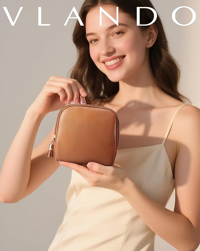 Vlando Small Travel Jewelry Case,Jewelry Pouch Bags with Zipper,Velvet Jewelry Organizer Storage Bag for Bracelet Rings Earring-Brown