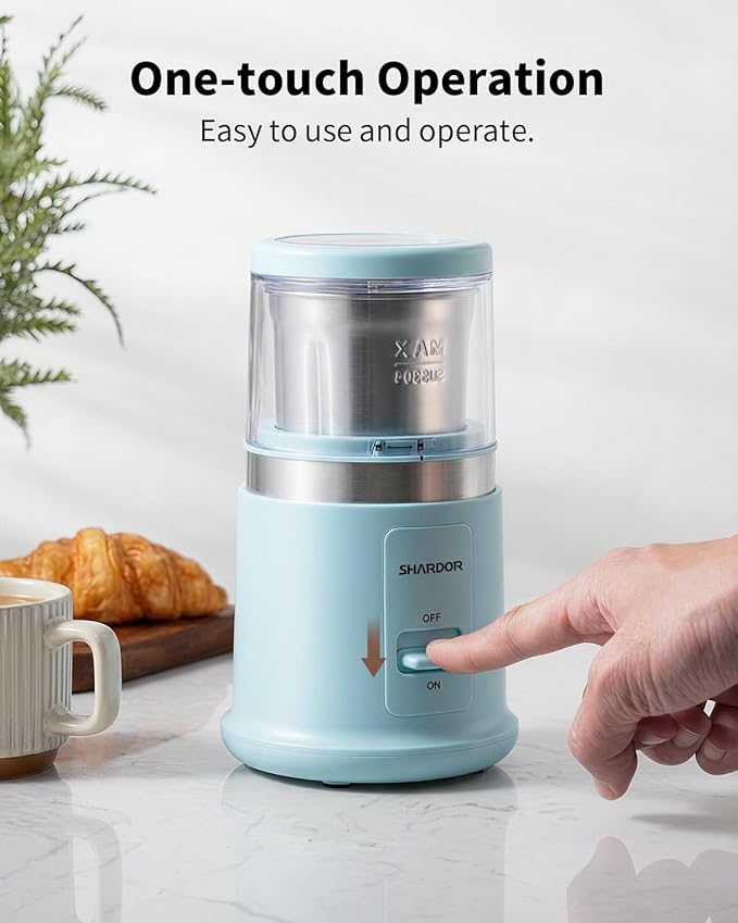 SHARDOR Quiet Coffee Grinder Electric, 70g Removable Bowl Spice Grinder for Coffee Beans, Seeds and Grains, Super Silent Grinding Mill with 60dB Low Noise, 2.5oz Capacity, Blue