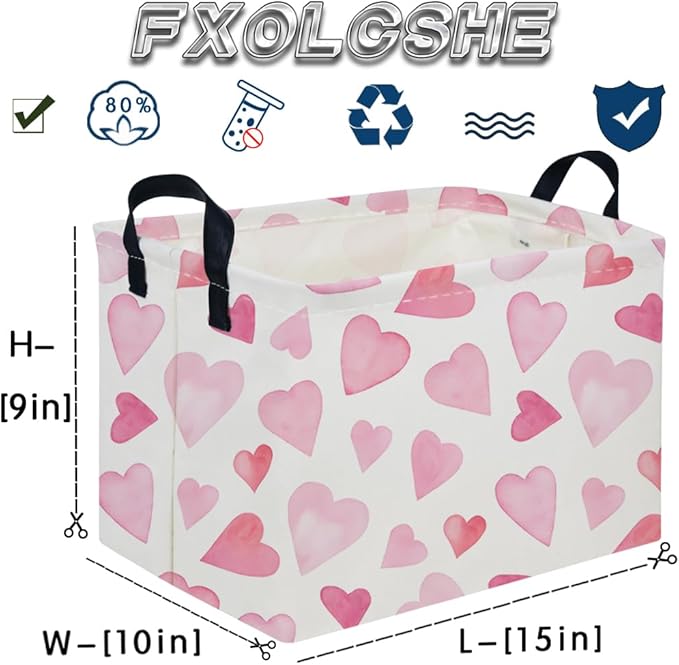 Rectangular Pink Valentine's Day Gift Basket,nursery basket,Pink girls gift baskets,kids toy storage Bin, Love Heart Room Decor for Home,Shelf Baskets(Pink love)