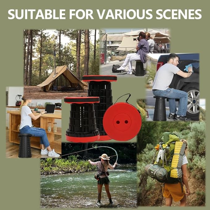 2025 Collapsible Stool Chair, Upgraded Folding Stool for Adults Lightweight, Sturdy, Adjustable, Portable, Foldable Seat Sturdy Stools for Outdoor Camping Fishing Hiking Gardening BBQ