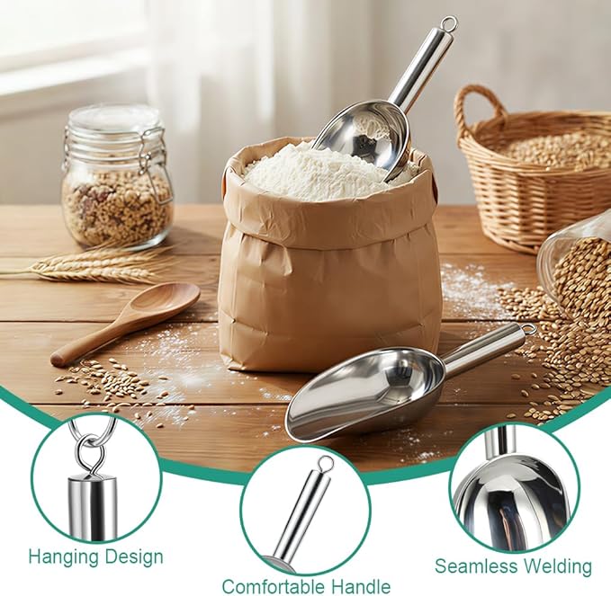 6 Oz Upgraded & Thickened Stainless Steel Ice Scoop, Kitchen Scooper for Ice Maker, Freezer, Bucket, Bar, Wedding, Pet Food - Sturdy, Rust-Resistant, Dishwasher-Safe