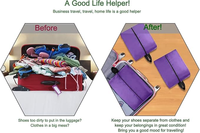 YAMIU Travel Shoe Bags Set of 4 Waterproof Nylon with Zipper for Men & Women, Purple