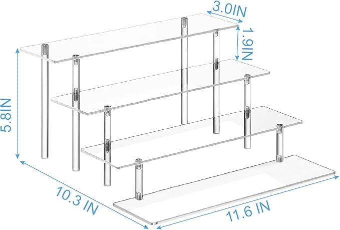 4 Tier Acrylic Perfume Organizer Stand, Clear Display Risers for Perfume, Cologne, Cosmetic, Skincare, Funko POP, Dessert Display, Cupcake Stand Holder