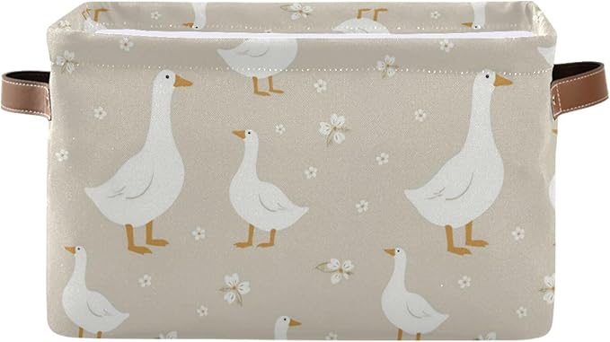 Aslsiy Storage Basket Cute White Gooses Nursery Bins Baby Box Canvas Clothes Shelf Basket Laundry Hamper Gift Basket for Home Closet 2 Pcs