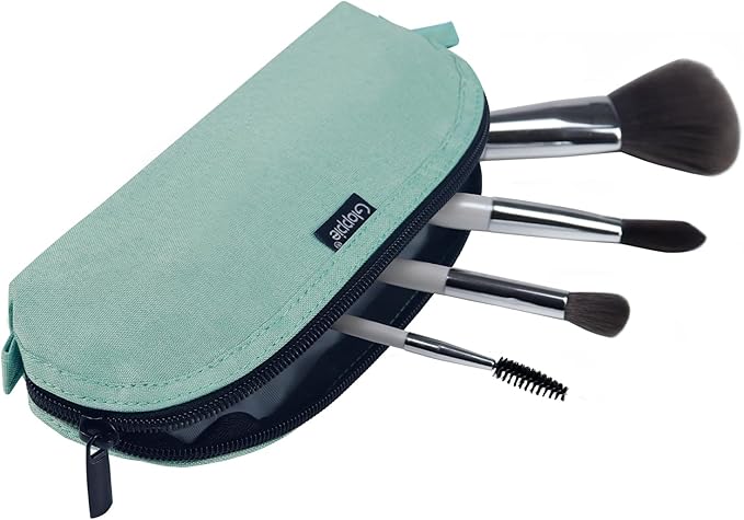Gloppie Travel Makeup Brush Holder - Small Makeup Bag Compact Cosmetic Bag, Portable Cosmetic Pouch for Organizing Brushes On-the-go, Mint Blossom Green